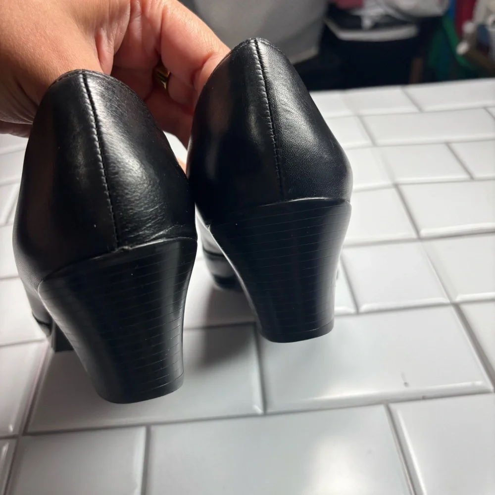 Munro American‎ Shoes Womens 10 N Pump Black Leather Casual Block Heels